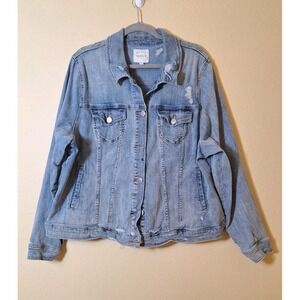 Torrid Blue Jean Distressed Denim Jacket Size‎ 4 Retro Moto Cabin Casual Western